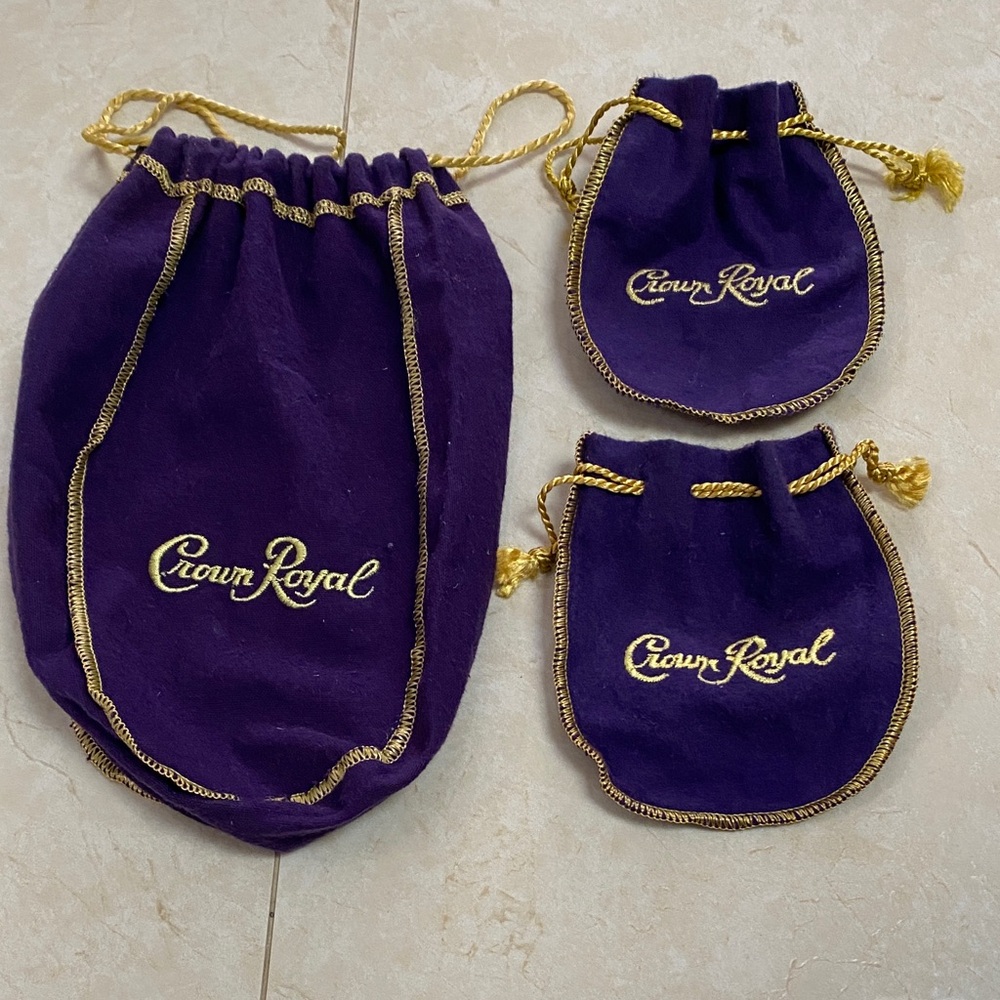 3 Vintage  Crown Royal Whiskey Bags with Drawstrings